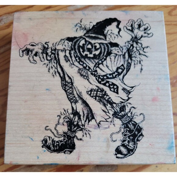 PSX K-1295 Rubber Stamp SCARY SCARECROW Pumpkin Head Halloween Jack O Lantern - Picture 1 of 5